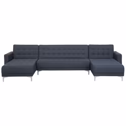 Modular U-Shape Sofa Bed ABERDEEN Fabric Dark Grey 5 Seater