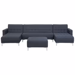 Modular U-Shape Sofa Bed ABERDEEN Fabric Dark Grey with Ottoman 5 Seater