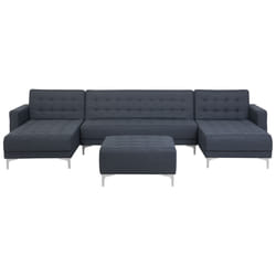 Modular U-Shape Sofa Bed ABERDEEN Fabric Dark Grey with Ottoman 5 Seater