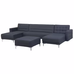 Modular U-Shape Sofa Bed ABERDEEN Fabric Dark Grey with Ottoman 5 Seater