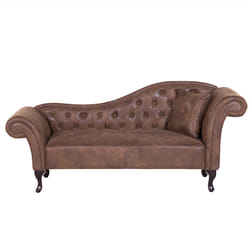 Right Hand Chaise Lounge LATTES Faux Suede Light Brown