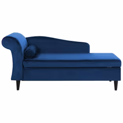 Left Hand Chaise Lounge LUIRO Velvet Navy Blue with Storage