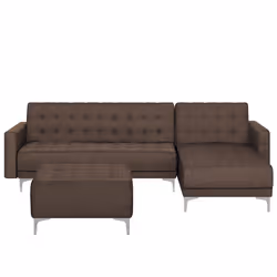 Modular Corner Sofa Bed ABERDEEN Fabric Dark Brown with Ottoman 4 Seater Left Hand