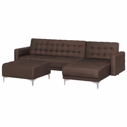 Modular Corner Sofa Bed ABERDEEN Fabric Dark Brown with Ottoman 4 Seater Left Hand