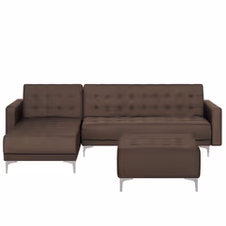 Modular Corner Sofa Bed ABERDEEN Fabric Dark Brown with Ottoman 4 Seater Right Hand