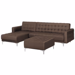 Modular Corner Sofa Bed ABERDEEN Fabric Dark Brown with Ottoman 4 Seater Right Hand