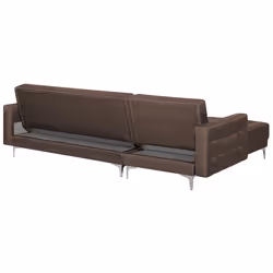 Modular Corner Sofa Bed ABERDEEN Fabric Dark Brown with Ottoman 4 Seater Right Hand