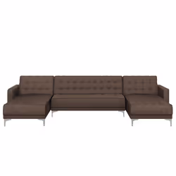 Modular U-Shape Sofa Bed ABERDEEN Fabric Dark Brown 5 Seater