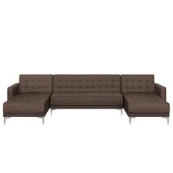Modular U-Shape Sofa Bed ABERDEEN Fabric Dark Brown 5 Seater