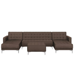 Modular U-Shape Sofa Bed ABERDEEN Fabric Dark Brown with Ottoman 5 Seater