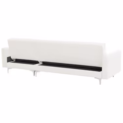 Modular Corner Sofa Bed ABERDEEN Faux Leather White with Ottoman 4 Seater Left Hand