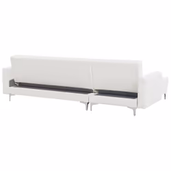 Modular Corner Sofa Bed ABERDEEN Faux Leather White with Ottoman 4 Seater Right Hand