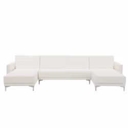 Modular U-Shape Sofa Bed ABERDEEN Faux Leather White 5 Seater