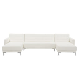 Modular U-Shape Sofa Bed ABERDEEN Faux Leather White 5 Seater