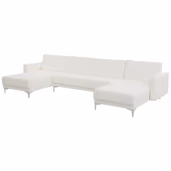 Modular U-Shape Sofa Bed ABERDEEN Faux Leather White 5 Seater