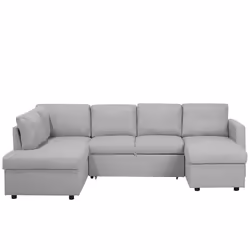 U-Shape Sofa Bed KARRABO Fabric Light Grey with Storage 4 Seater