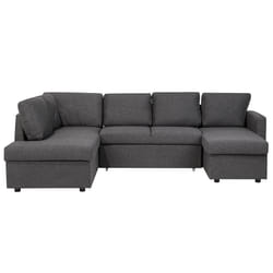 U-Shape Sofa Bed KARRABO Fabric Dark Grey with Storage 5 Seater