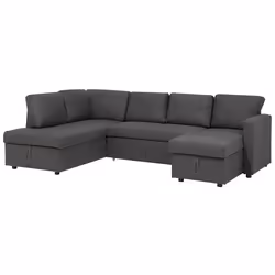 U-Shape Sofa Bed KARRABO Fabric Dark Grey with Storage 5 Seater