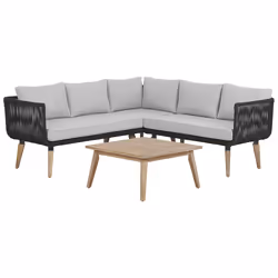 Garden Corner Sofa with Table 5 Seater ALCAMO Left Hand Acacia Wood Black
