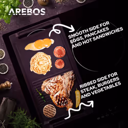 AREBOS griddle plate for induction | 43.6 x 22.9 cm griddle plate | cast iron grill pate for induction, hobs, oven, BBQ, gas grill