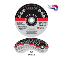 AREBOS 50 Metal Cutting Discs | Stainless Steel Cutting Discs | 180 x 1.6 x 22.23 mm | For Angle Grinder