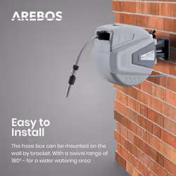 AREBOS Hose Pipe Reel | 30 m Swivel Hose Reel | Wall Hose Box with Locking Stop | Includes Wall Bracket | Automatic Reel Mechanism | Grey