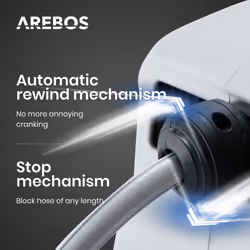 AREBOS Hose Pipe Reel | 30 m Swivel Hose Reel | Wall Hose Box with Locking Stop | Includes Wall Bracket | Automatic Reel Mechanism | Grey