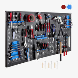 AREBOS Tool wall 3-piece perforated wall workshop | 17-piece hook set & brackets | Perforated metal tool wall for workshop equipment | Blue
