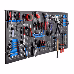 AREBOS Tool wall 3-piece perforated wall workshop | 17-piece hook set & brackets | Perforated metal tool wall for workshop equipment | Blue