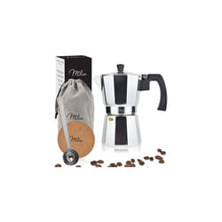 Milu Espresso Maker (Non Induction) | 2, 3, 6, 9 Cup | Aluminium Espresso Pot, Stovetop Moka Pot, Coffee Maker, Set Including Coaster, Spoon, Bru