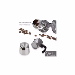 Milu Espresso Maker (Non Induction) | 2, 3, 6, 9 Cup | Aluminium Espresso Pot, Stovetop Moka Pot, Coffee Maker, Set Including Coaster, Spoon, Bru
