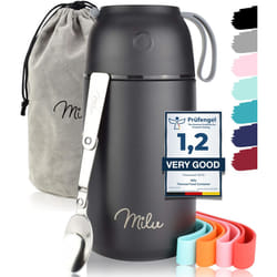 Milu Thermo Food Flask - 300, 440, 450, 650, 800ml - Stainless Steel Insulated Container - Lunchbox - Jar with Spoon for hot and Cold Food (Black,