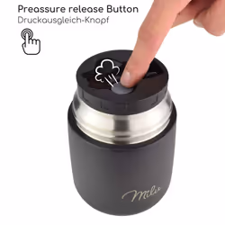 Milu Thermo Food Flask - 300, 440, 450, 650, 800ml - Stainless Steel Insulated Container - Lunchbox - Jar with Spoon for hot and Cold Food (Black,