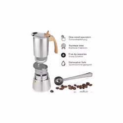 Espresso Maker Induction Hob | 2, 4, 6, 9 Cup | stainless steel Espresso Pot, Stovetop Moka Pot, Coffee Maker, Set including coaster, spoon, brush