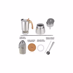 Espresso Maker Induction Hob | 2, 4, 6, 9 Cup | stainless steel Espresso Pot, Stovetop Moka Pot, Coffee Maker, Set including coaster, spoon, brush