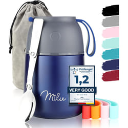 Milu Thermo Food Flask - 300, 440, 450, 650, 800ml - Stainless Steel Insulated Container - Lunchbox - Jar with Spoon for hot and Cold Food (Navyblue