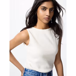 Uniqlo Japan Shirring BoaT Neck T Sleeveless - 01 OFF WHITE/3XL