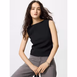 Uniqlo Japan Shirring BoaT Neck T Sleeveless - 69 NAVY/XS