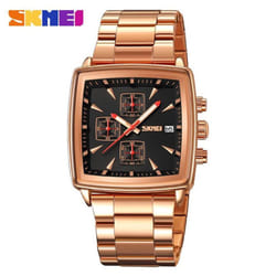 New Quartz Watches Men Rectangle Wristwatches Male Luxury Chronograph Business Watch Relogio Masculinoes - rose,black