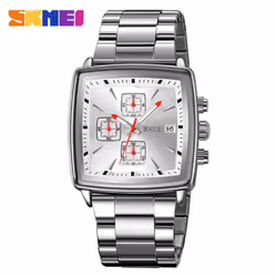 New Quartz Watches Men Rectangle Wristwatches Male Luxury Chronograph Business Watch Relogio Masculinoes - silver,white