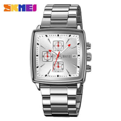 New Quartz Watches Men Rectangle Wristwatches Male Luxury Chronograph Business Watch Relogio Masculinoes - silver,white