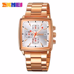 New Quartz Watches Men Rectangle Wristwatches Male Luxury Chronograph Business Watch Relogio Masculinoes - rose,white