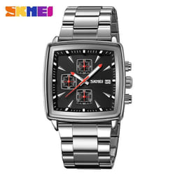New Quartz Watches Men Rectangle Wristwatches Male Luxury Chronograph Business Watch Relogio Masculinoes - silver,black