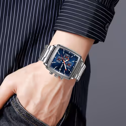 New Quartz Watches Men Rectangle Wristwatches Male Luxury Chronograph Business Watch Relogio Masculinoes - silver,black