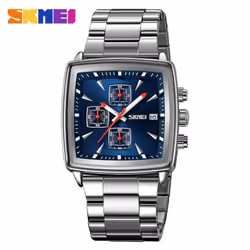 New Quartz Watches Men Rectangle Wristwatches Male Luxury Chronograph Business Watch Relogio Masculinoes - blue