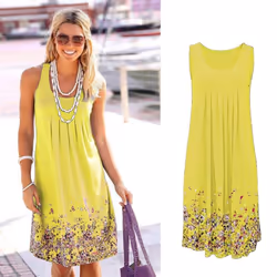MakeWishes Women Summer Evening Party Beach Dress Floral Sundress - light blue, XXXXXL