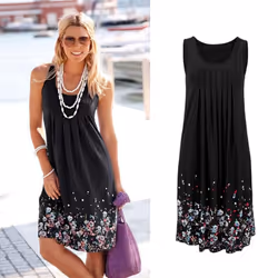 MakeWishes Women Summer Evening Party Beach Dress Floral Sundress - light blue, XL