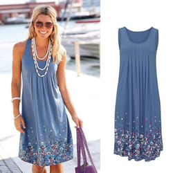 MakeWishes Women Summer Evening Party Beach Dress Floral Sundress - light blue, XXL