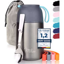 Milu Thermo Food Flask - 300, 440, 450, 650, 800ml - Stainless Steel Insulated Container - Lunchbox - Jar with Spoon for hot  ...