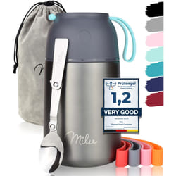 Milu Thermo Food Flask - 300, 440, 450, 650, 800ml - Stainless Steel Insulated Container - Lunchbox - Jar with Spoon for hot and Cold Food (Grey,